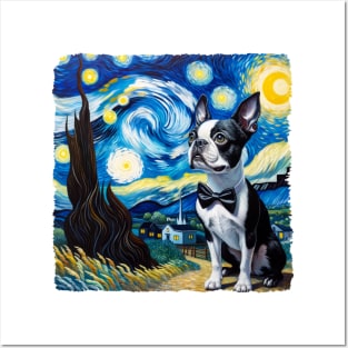 Starry Boston Terrier Dog Portrait - Pet Portrait Posters and Art
